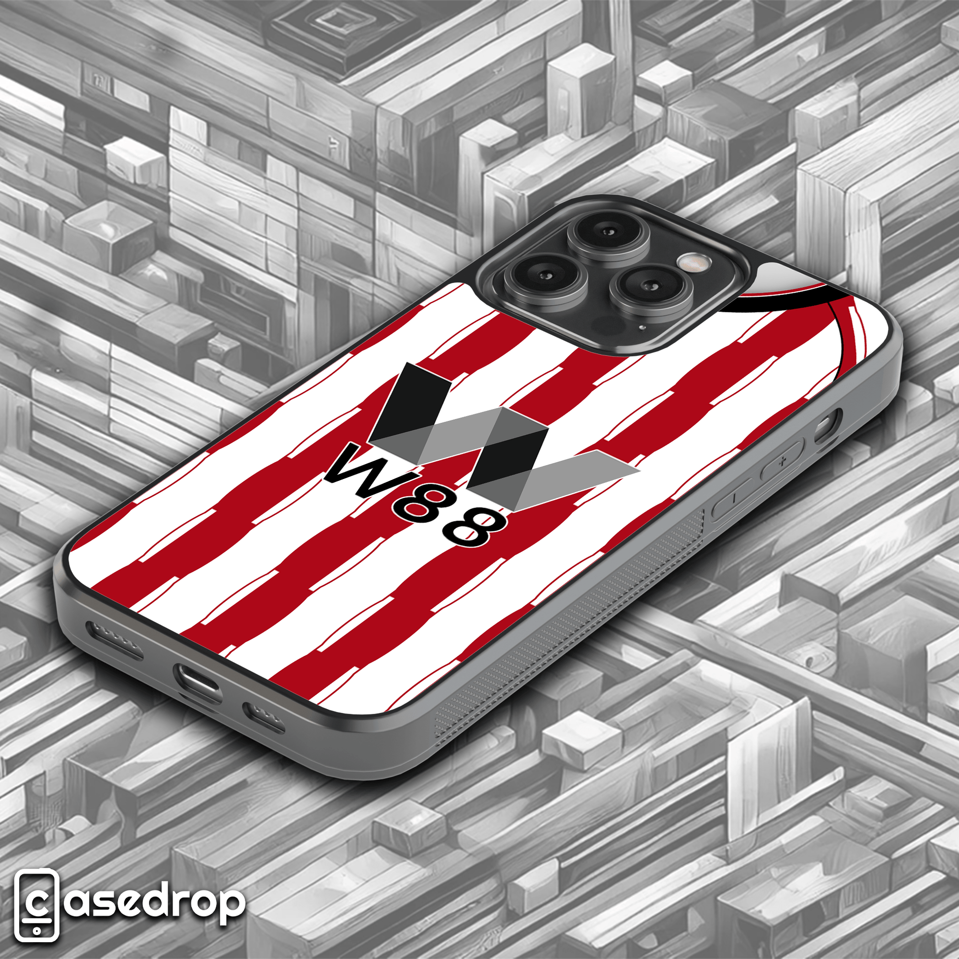 red and white stripe sunderland football shirt phone cover for iPhone, Samsung and Google Pixel phone models
