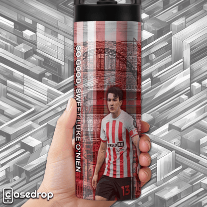 SAFC fan tumbler featuring Luke O'Nien and Stadium of Light design