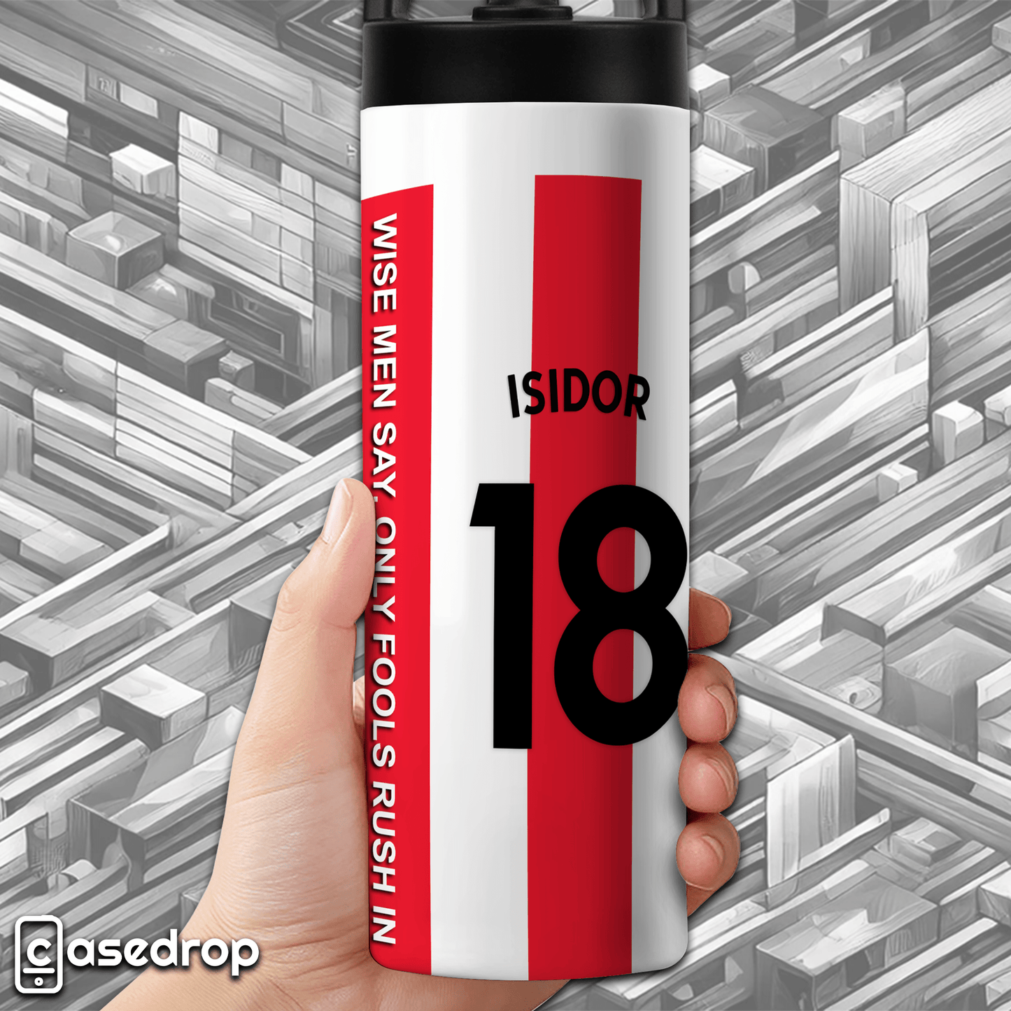 Custom Sunderland AFC football tumbler – red and white striped design
