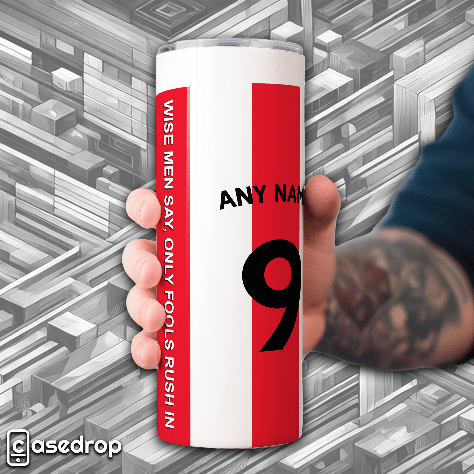 Custom Sunderland fan tumbler featuring red and white stripes