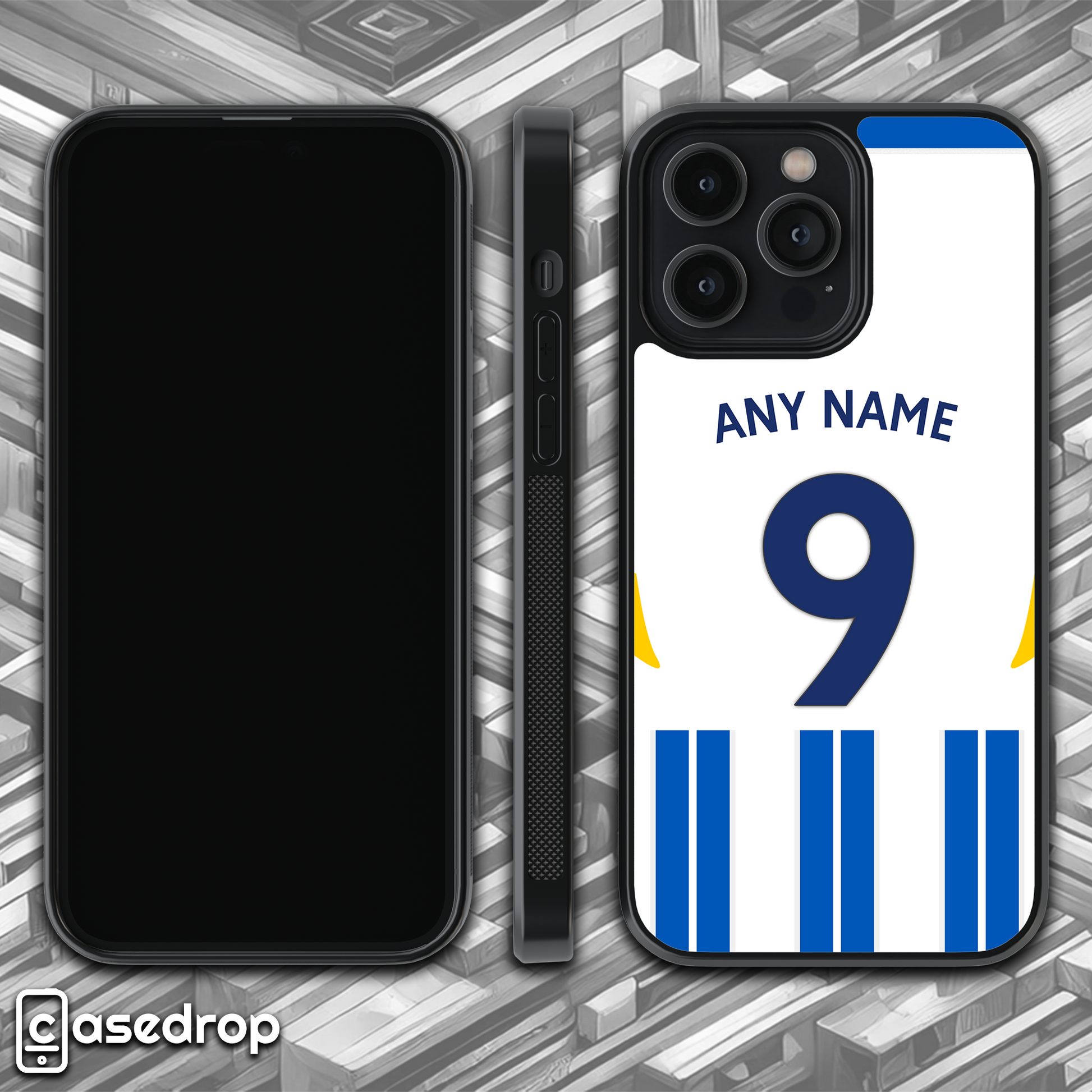 Rotating Brighton & Hove Albion 2025 personalised football shirt phone case