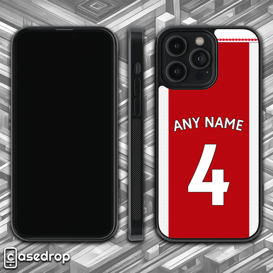 Arsenal football phone case personalised with name & number, rotating view