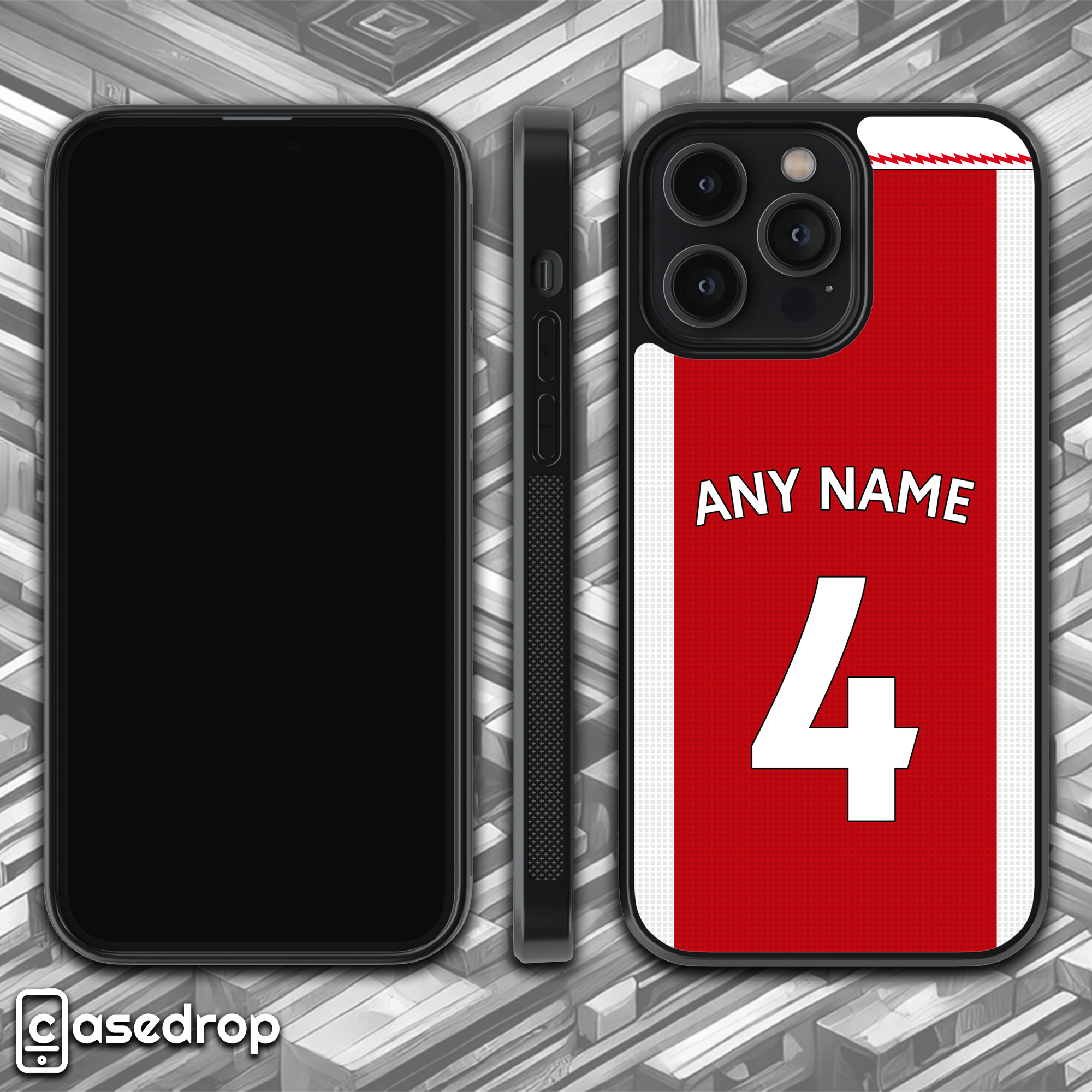 Arsenal football phone case personalised with name & number, rotating view