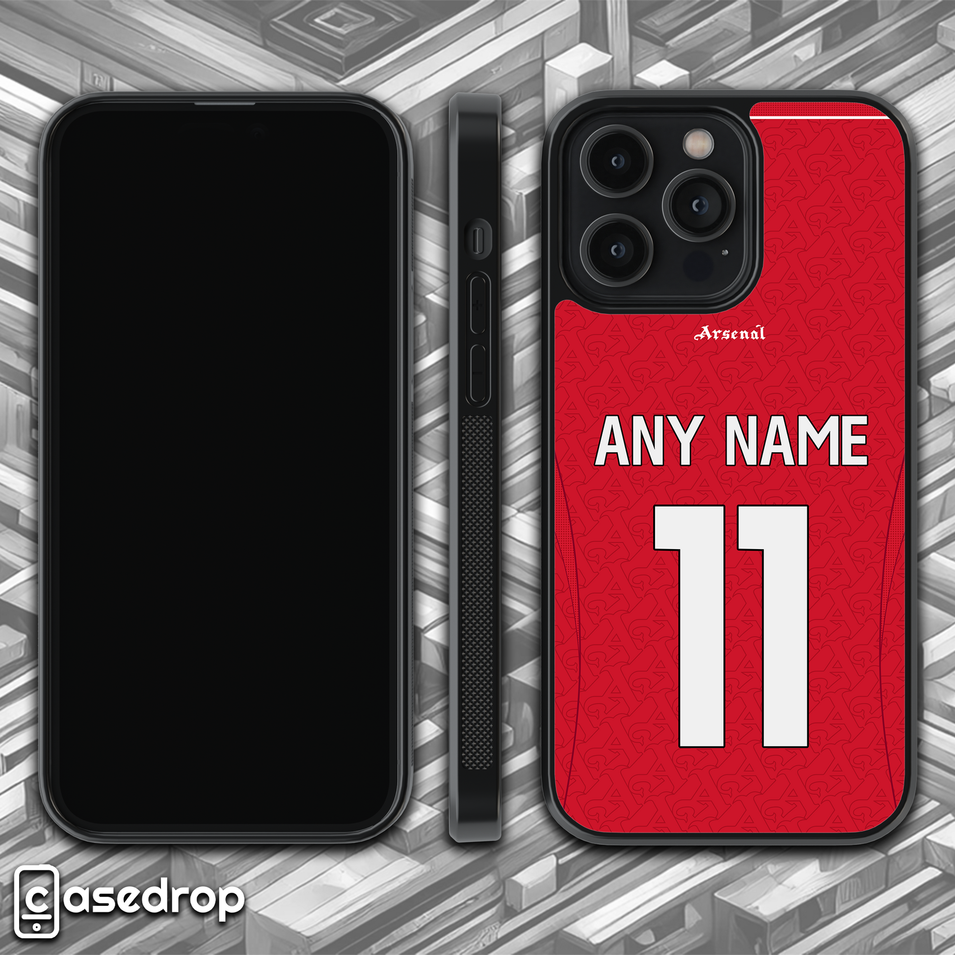 360 gif view of Arsenal 2025 2026 custom kit phone case for iPhone, Samsung and Google Pixel phone models
