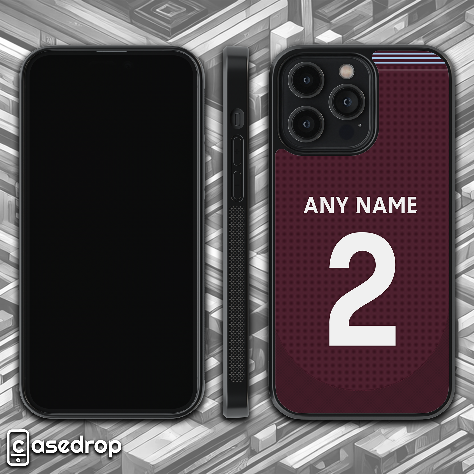 360 rotating view – Aston Villa 2024/25 personalised football phone case with custom name and number