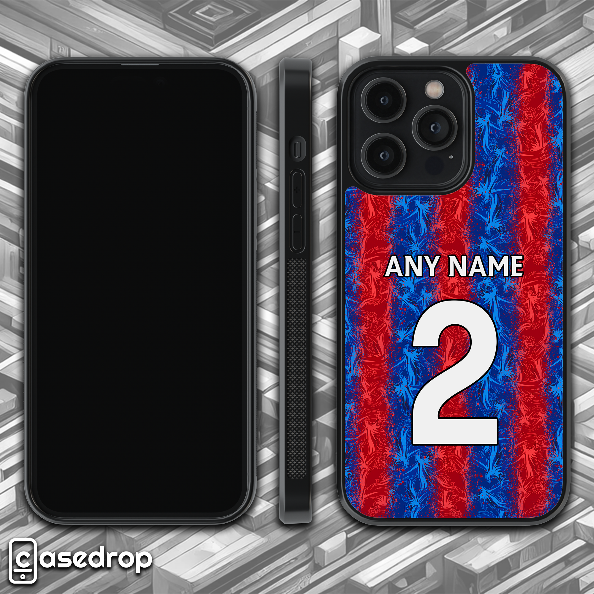 360 rotating view – Crystal Palace 2024/25 personalised football phone case with custom name and number