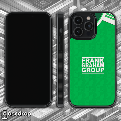 Hibernian 1989 retro football shirt phone case – rotating 360 view, compatible with iPhone, Samsung Galaxy & Google Pixel.