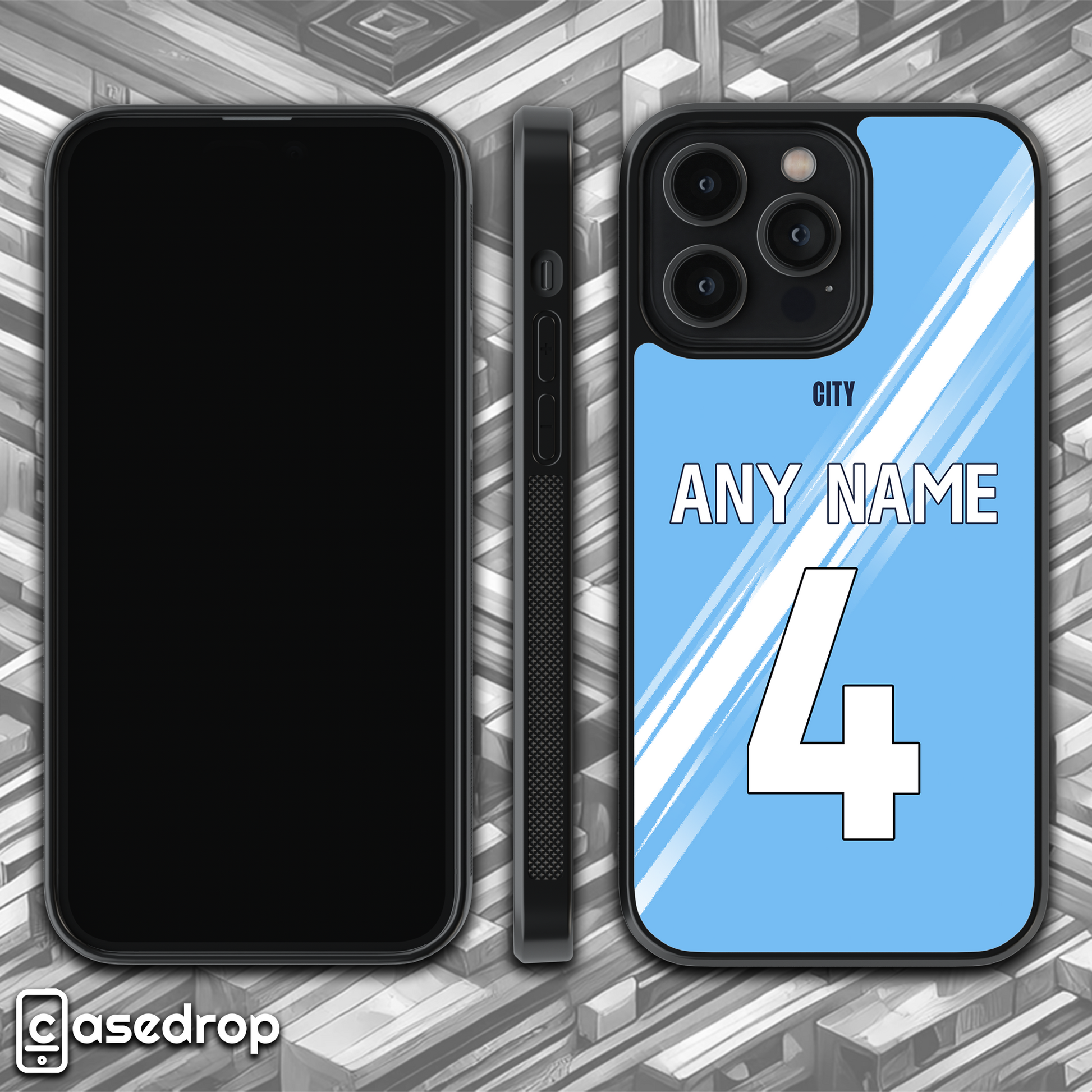 360 gif view of Man City 2025 2026 personalised football kit phone case for iPhone, Samsung and Google Pixel phone models