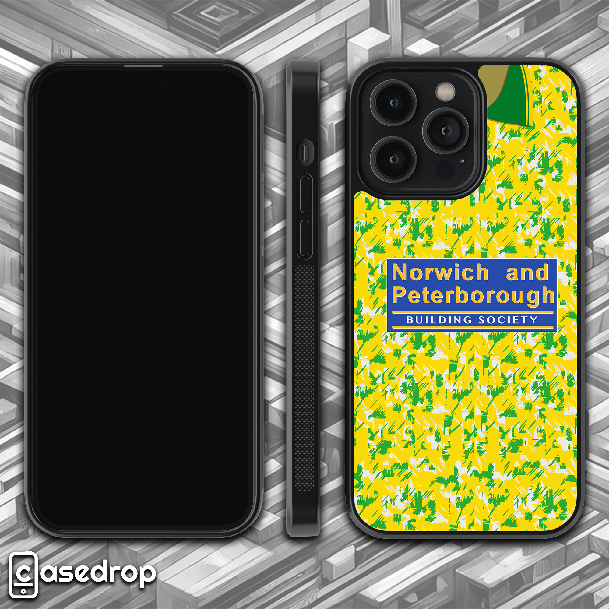 Norwich City retro football phone case, 1993-94 kit, rotating 360 view