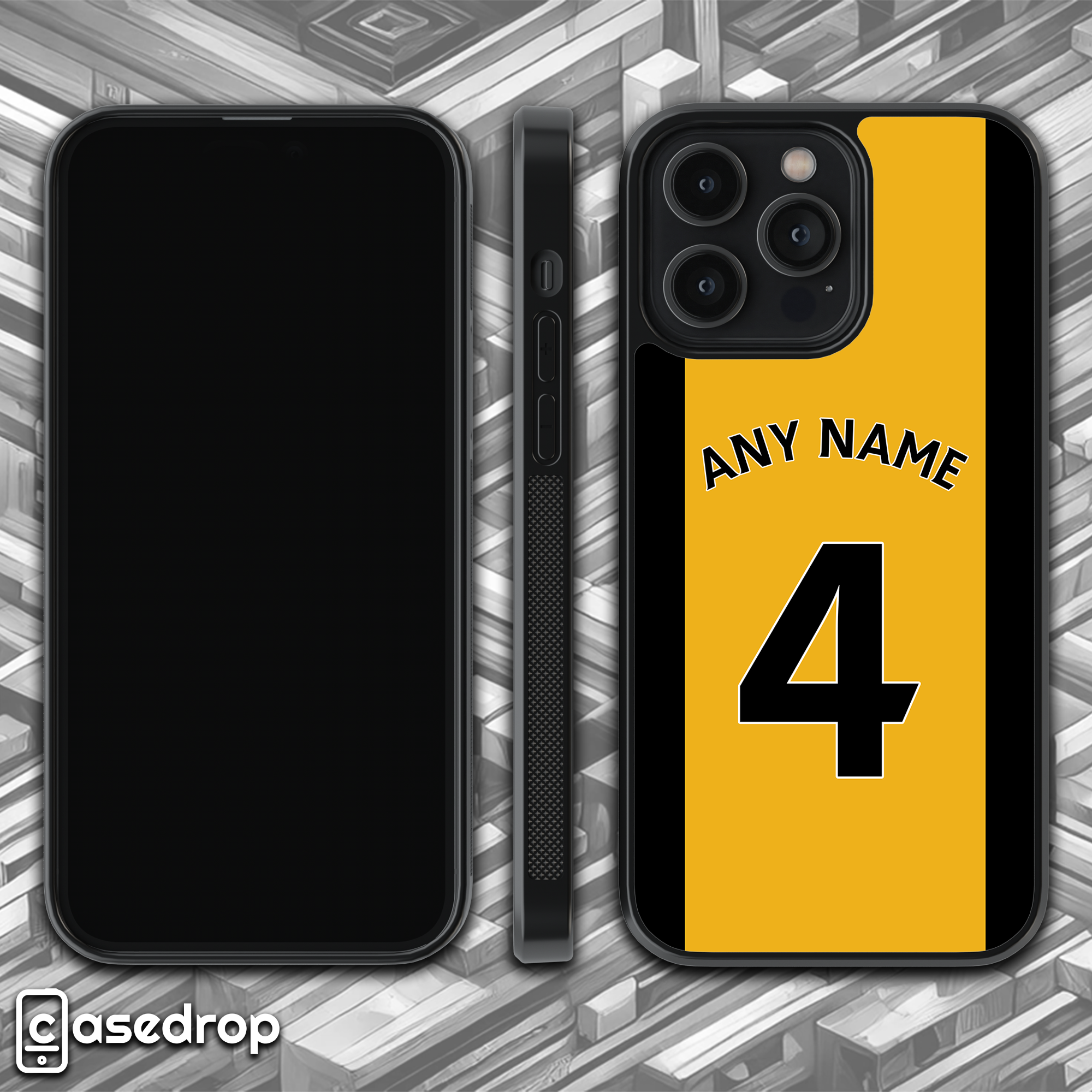 360 rotating view – Wolverhampton Wanderers personalised football phone case with name and number