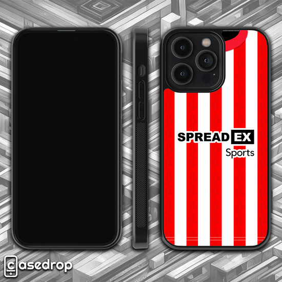 Rotating Sunderland 2025 football phone case with 2024-2025 home kit design