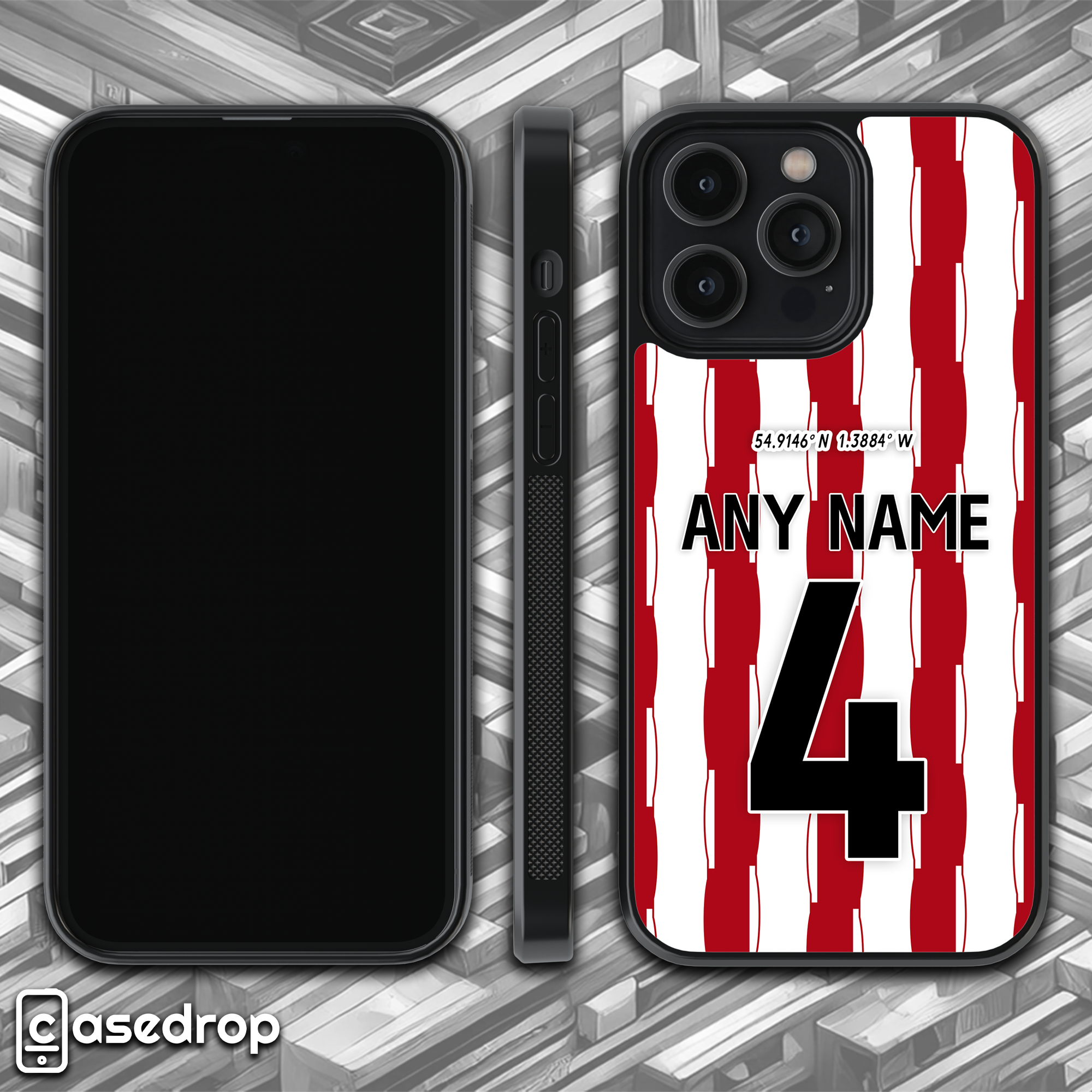 360 gif view of personalised Sunderland home football kit phone case for iPhone, Samsung and Google Pixel phone models